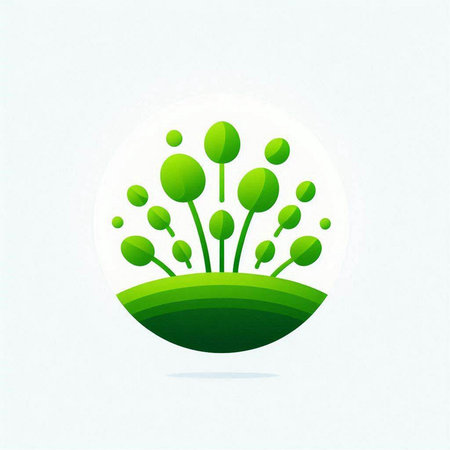 Ecology logo design template with green grass and trees. Vector illustration.のイラスト素材