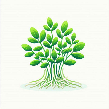 Green sprout with roots on a white background. Vector illustration.のイラスト素材