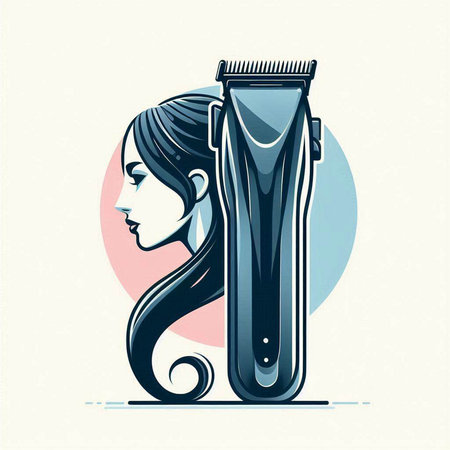 Vector illustration of a woman with a hair clipper in her hand.のイラスト素材