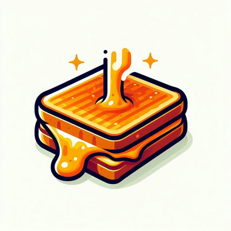 Illustration of a hot waffle with melted butter and chocolate.のイラスト素材