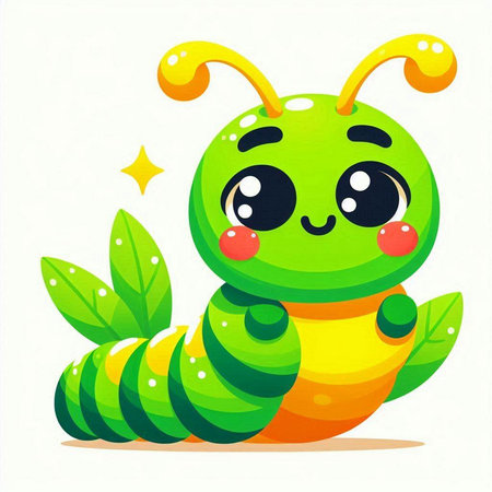 Cute cartoon caterpillar on white background. Vector Illustration.のイラスト素材