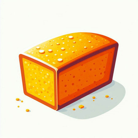Illustration of a slice of orange sponge with water drops on a white backgroundのイラスト素材