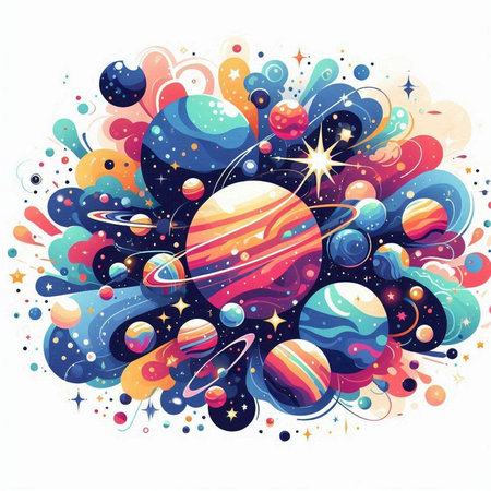 Space background with planets, stars and nebula. Vector illustration.のイラスト素材