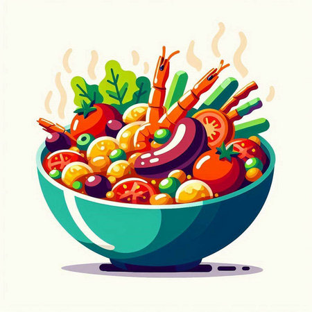 Vegetable salad in a bowl. Vector illustration in cartoon style.のイラスト素材