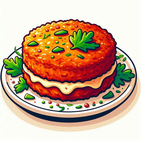 Vector illustration of a tomato patties on a plate with parsleyのイラスト素材