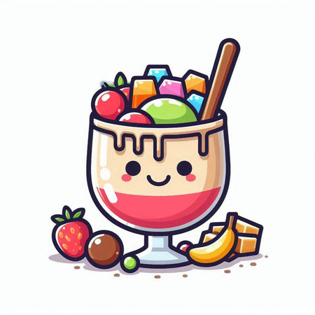 Fruit yogurt in a glass. Cute cartoon character vector illustration.のイラスト素材