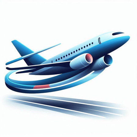 Illustration of a blue airplane isolated on a white background - vector