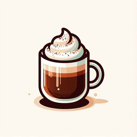 Illustration of a cup of coffee with whipped cream, vector illustrationのイラスト素材