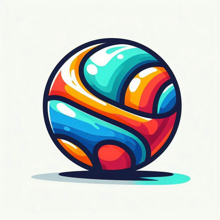 Colorful volleyball ball on a white background. Vector illustration in cartoon style.のイラスト素材