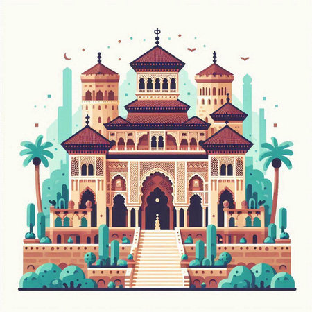 Vector illustration of Taj Mahal in Agra, Uttar Pradesh, Indiaのイラスト素材