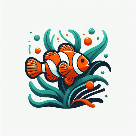 Illustration of anemone fish with seaweed. Vector illustration.のイラスト素材