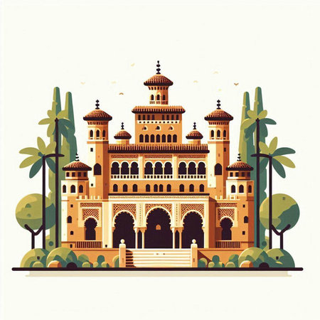 Vector illustration of Taj Mahal in Agra, Uttar Pradesh, Indiaのイラスト素材
