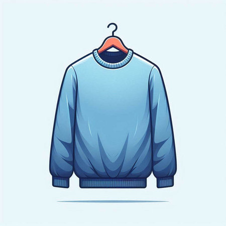 Blue sweater on a hanger on a blue background. Vector illustrationのイラスト素材