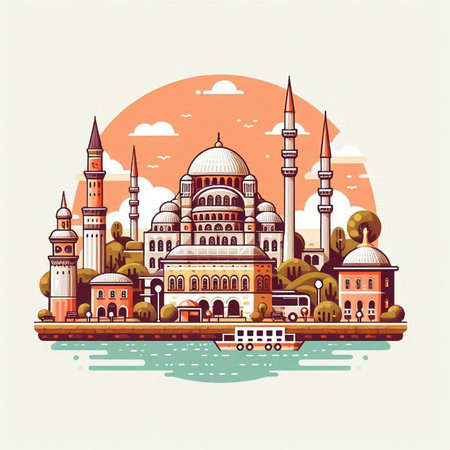 Hagia Sophia in Istanbul, Turkey. Vector illustration in retro styleのイラスト素材
