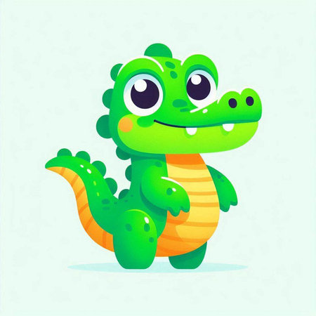 Cute cartoon crocodile isolated on white background. Vector illustration.のイラスト素材