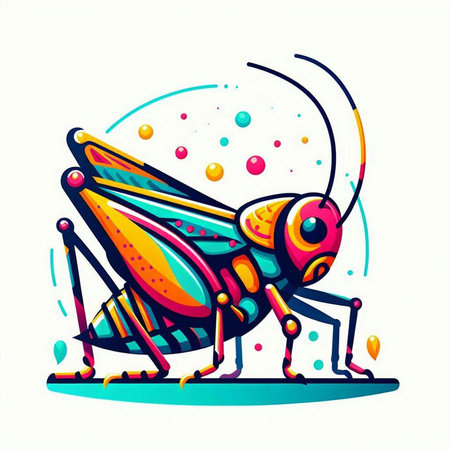 Vector illustration of a colorful grasshopper on a white background.のイラスト素材