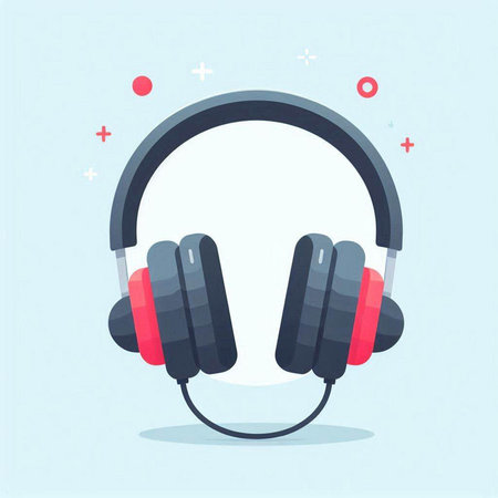 Headphones on a blue background. Vector illustration in flat style.のイラスト素材