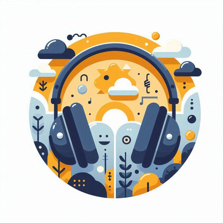 Vector illustration of headphones listening to music in the form of a circle.のイラスト素材