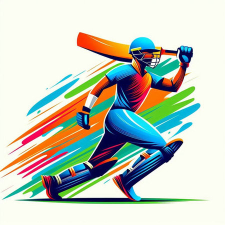 Cricket player hitting the ball with a bat. Vector illustration.のイラスト素材