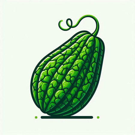Illustration of a green bitter melon on a white background.のイラスト素材
