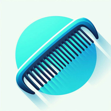 Blue Hairbrush icon isolated on white background. Comb hair sign. Barber symbol. Long shadow style. Vector Illustrationのイラスト素材