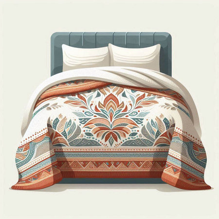 Bed with a pattern in the style of boho. Vector illustration