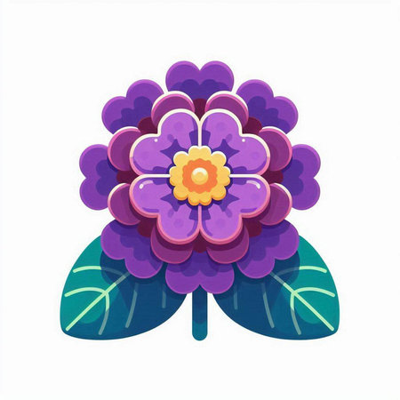 Purple flower with green leaves isolated on white background. Vector illustration.のイラスト素材