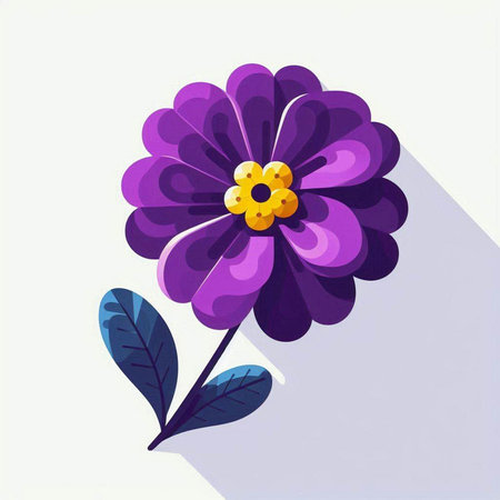 Purple flower with long shadow on white background. Vector illustration.のイラスト素材