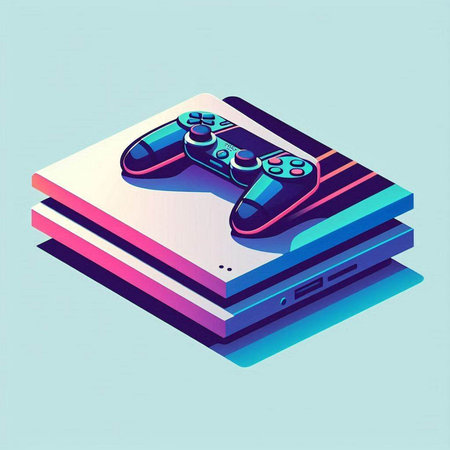 Gamepad and laptop - 3D isometric illustration on blue background