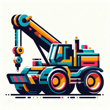 Vector illustration of heavy construction machinery. Colorful flat style design.のイラスト素材