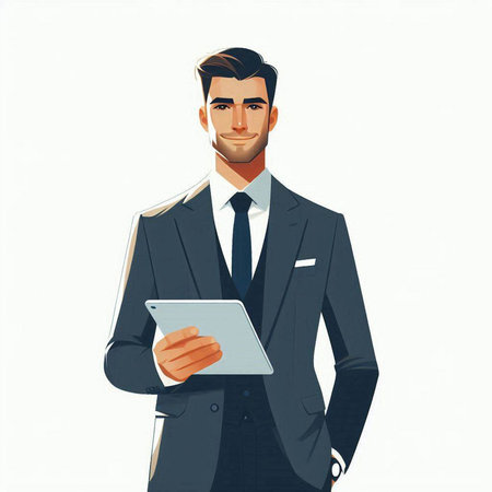 Portrait of a handsome young businessman in a suit. Vector illustrationのイラスト素材