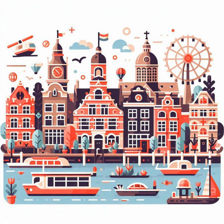 Amsterdam. Holland, Netherlands. Vector illustration in flat style.のイラスト素材