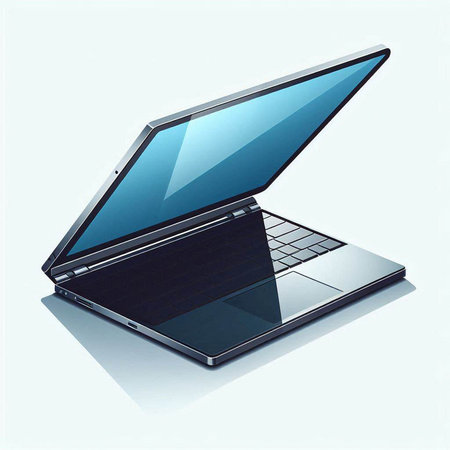 Laptop computer with blue screen isolated on white background. Vector illustration.