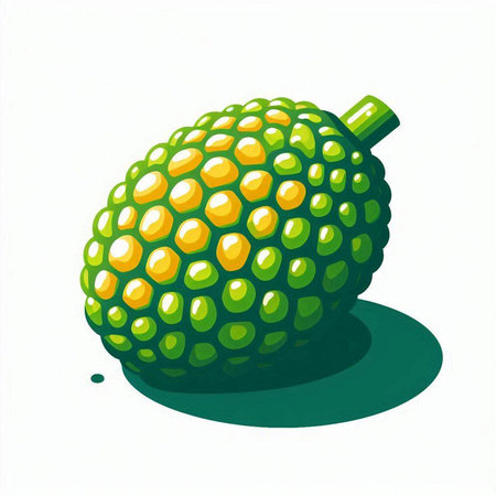 Illustration of a green ripe durian on a white background.