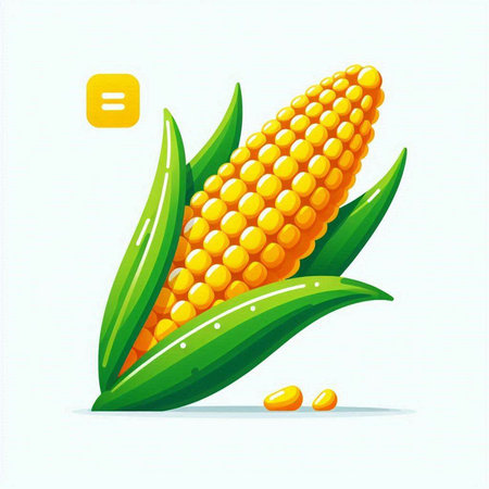 Illustration of corn on the cob with leaves. Vector illustration.のイラスト素材