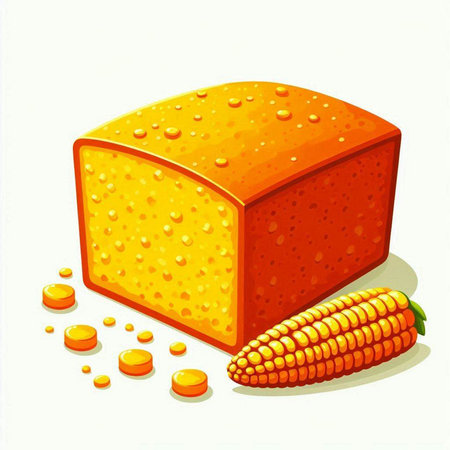 Illustration of a piece of cheese and corn on a white background