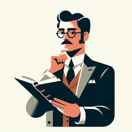 Businessman with a folder in his hands. Vector illustration in retro style.