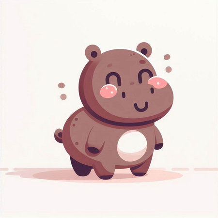 Cute cartoon hippopotamus on white background. Vector illustration.