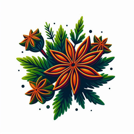 Christmas card with star anise and pine branches. Vector illustration.のイラスト素材