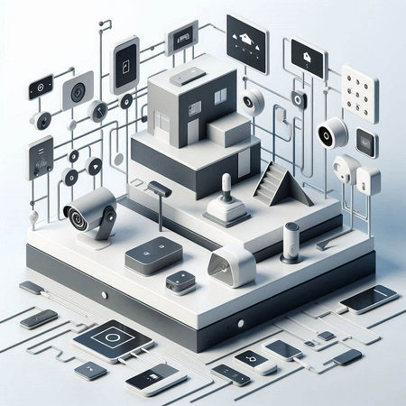 3d isometric illustration of a house with many different electronic components