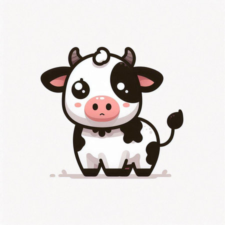 Cute cartoon cow on white background. Vector hand drawn illustration.のイラスト素材