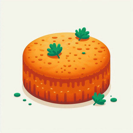 Vector illustration of carrot cake with parsley on a white background.のイラスト素材