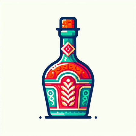 Colorful vector illustration of a bottle with a pattern on a white backgroundのイラスト素材