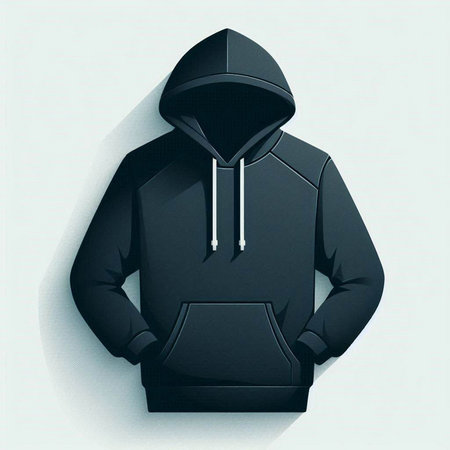 Hooded black hoodie on a white background. Vector illustration.のイラスト素材