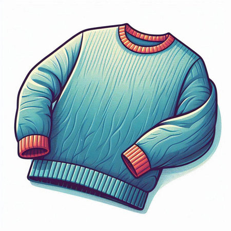 Illustration of a blue knitted sweater on a white background.のイラスト素材