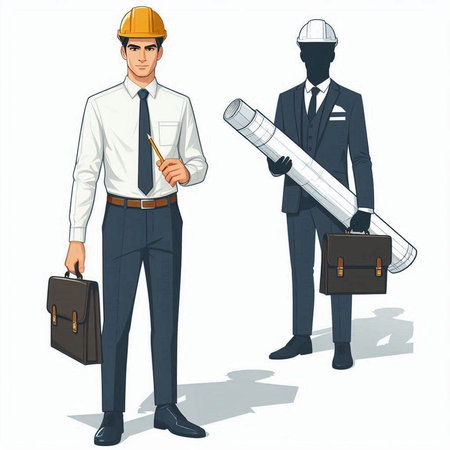Vector illustration of a man in a helmet and a businessman with a briefcaseのイラスト素材