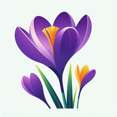 Beautiful purple crocus flowers on white background. Vector illustration.