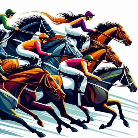 Jockeys riding horses, jockeys on the race, vector illustration