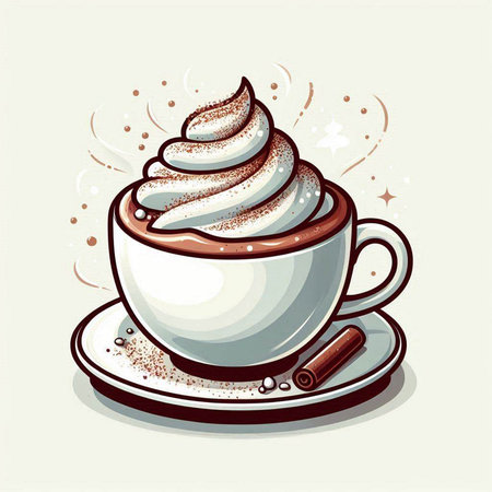 Cup of coffee with whipped cream and cinnamon. Vector illustration.のイラスト素材