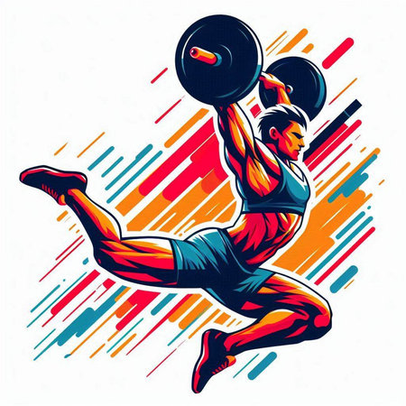 Fitness and bodybuilding. Vector illustration of a man lifting weights.のイラスト素材